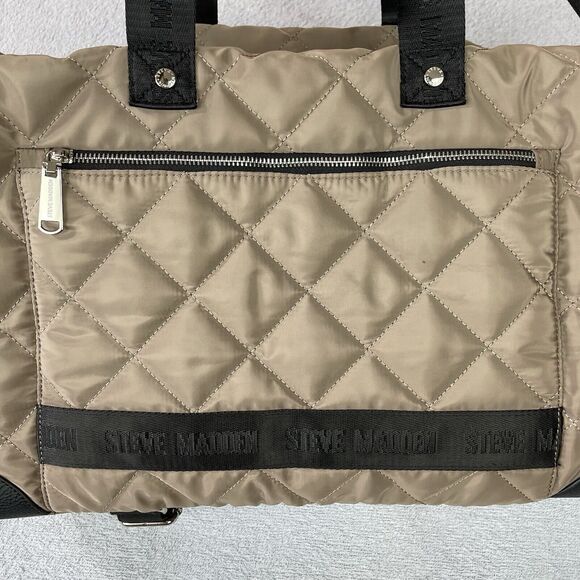 Steve Madden Bamos Quilted Duffel Bag Women's Large Taupe Weekender Tote Bag - Picture 2 of 16